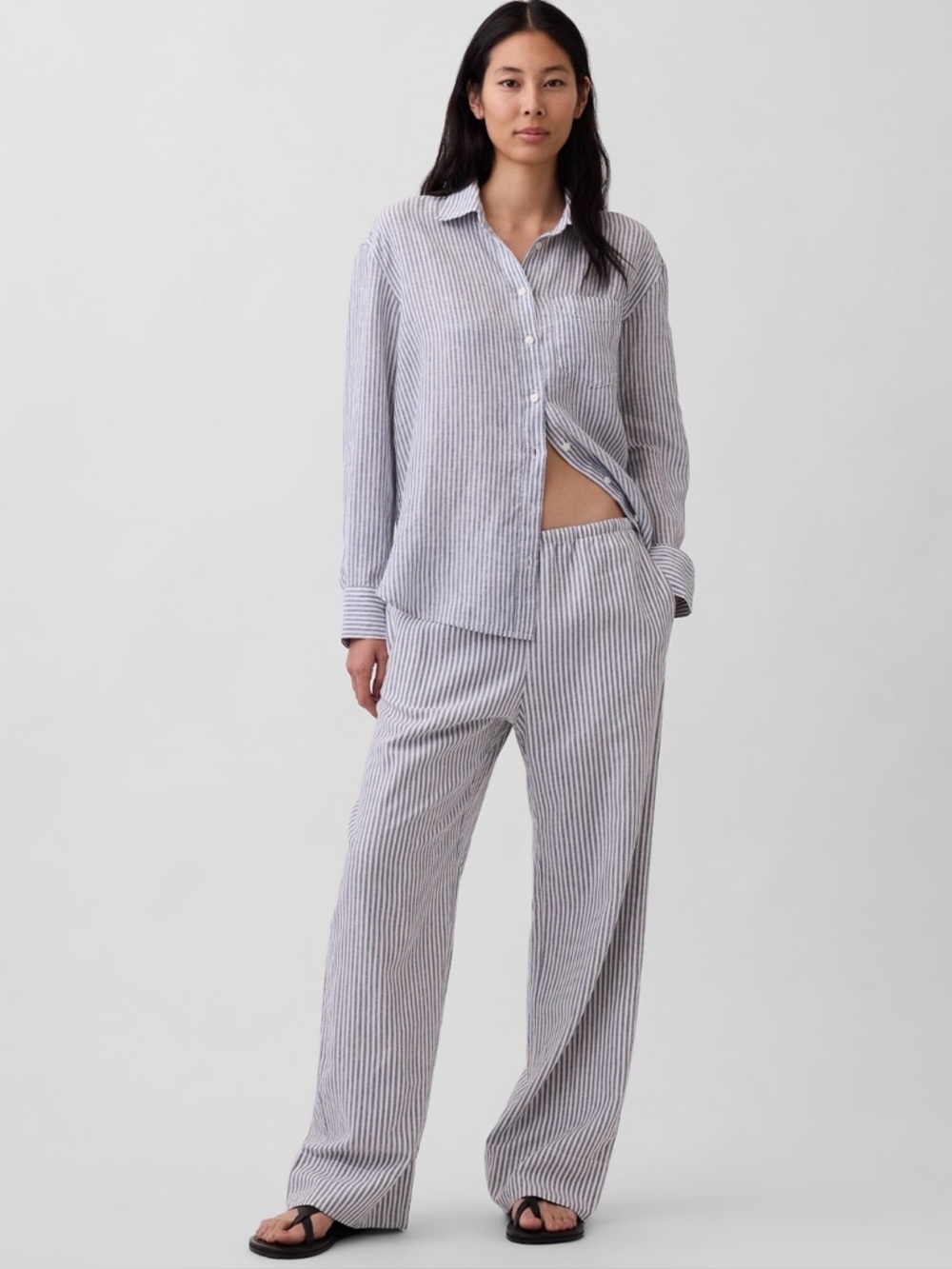 GAP Striped Wide-Leg Lounge Pants - Light Blue/White